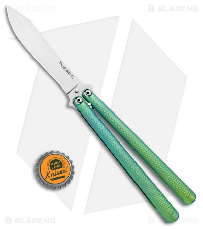 Eldon Talley Custom Talisong Flipper Balisong Knife Green (4.25" Scimitar)