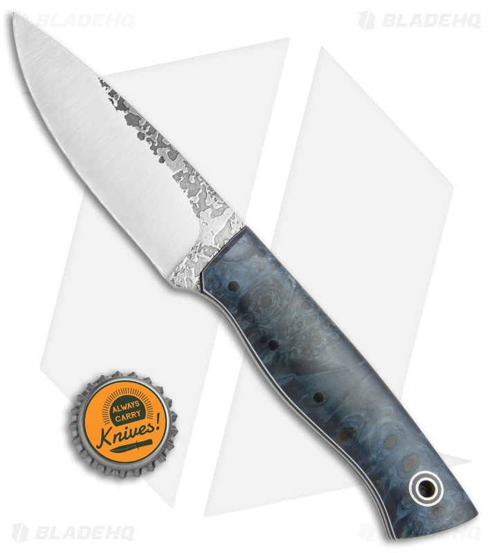 Fiddleback Forge Bushfinger Fixed Blade Knife Blue Dyed Maple Burl (4" Satin)