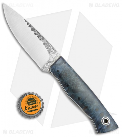 Fiddleback Forge Bushfinger Fixed Blade Knife Blue Dyed Maple Burl (4" Satin)