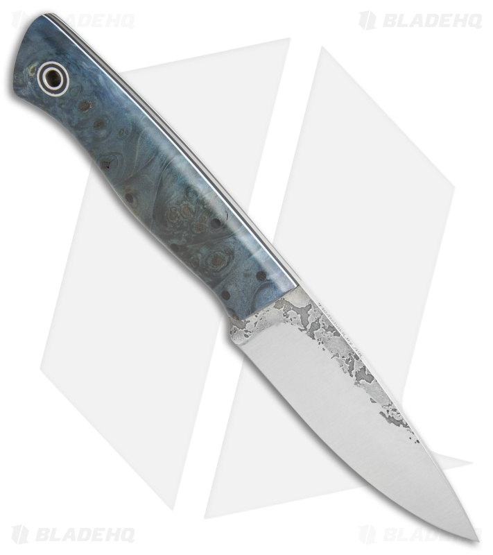 Fiddleback Forge Bushfinger Fixed Blade Knife Blue Dyed Maple Burl (4" Satin)