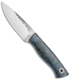 Fiddleback Forge Bushfinger Fixed Blade Knife Blue Dyed Maple Burl (4" Satin)