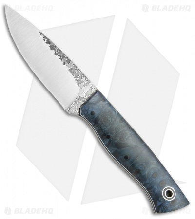 Fiddleback Forge Bushfinger Fixed Blade Knife Blue Dyed Maple Burl (4" Satin)