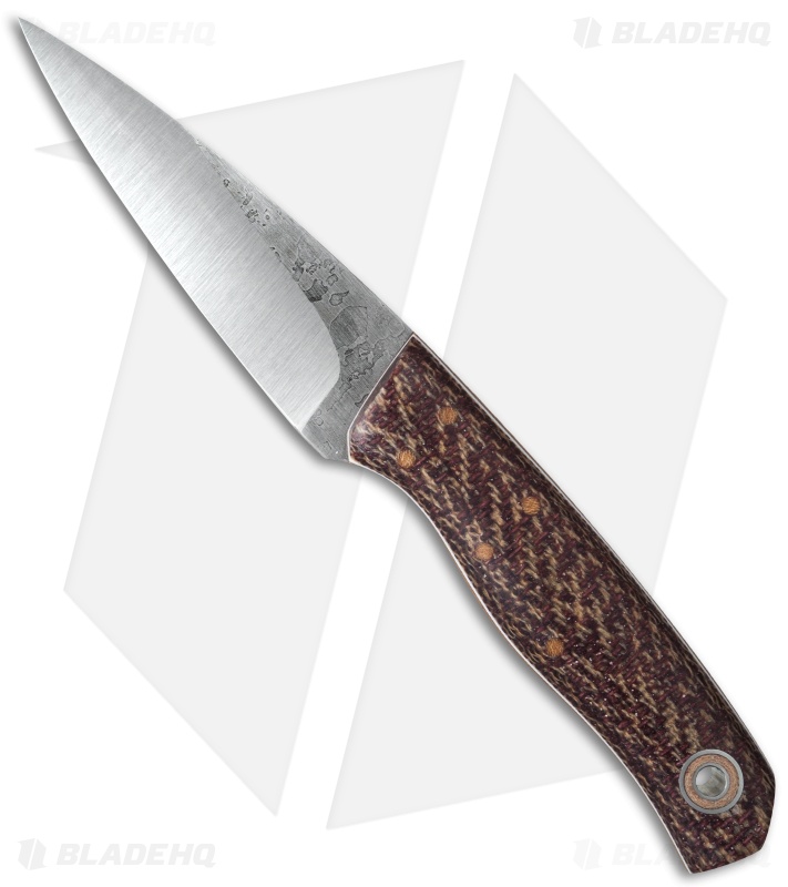 Fiddleback Forge Shank Knife Red Herringbone Burlap Micarta (3.5" Satin)