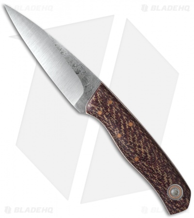Fiddleback Forge Shank Knife Red Herringbone Burlap Micarta (3.5" Satin)