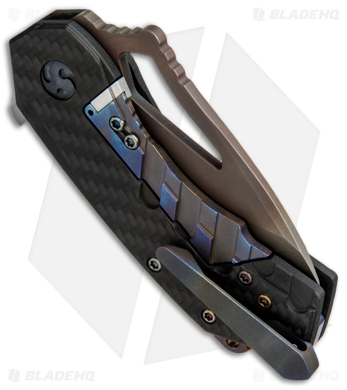 Glenn Waters Custom Kiba II Flipper Knife CF/Flamed Ti (2.5" Heat Colored)