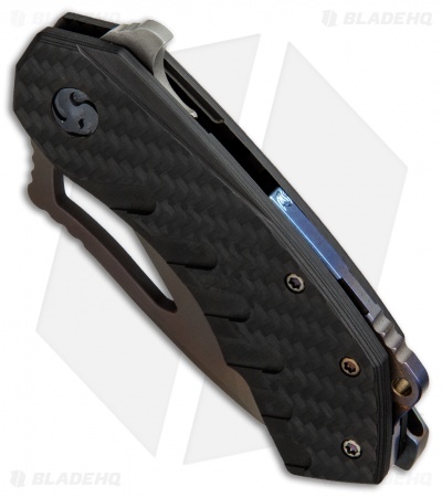 Glenn Waters Custom Kiba II Flipper Knife CF/Flamed Ti (2.5" Heat Colored)