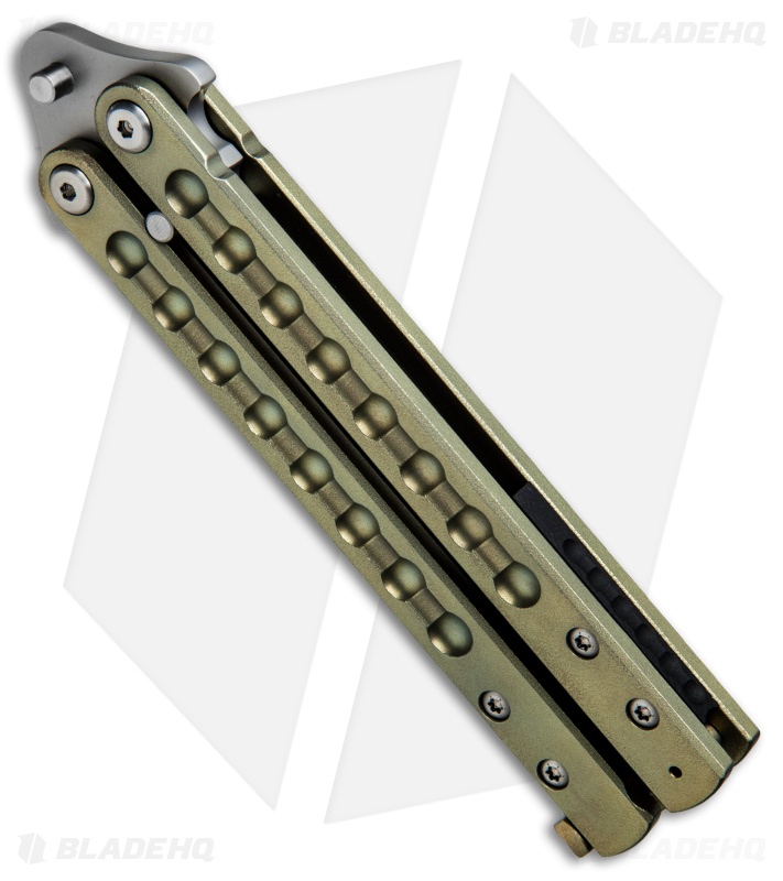 Groniger Knives Custom Balisong Knife Green Ti w/ Black Spacers (4" Bead Blast) 