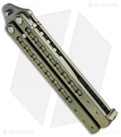 Groniger Knives Custom Balisong Knife Green Ti w/ Black Spacers (4" Bead Blast) 