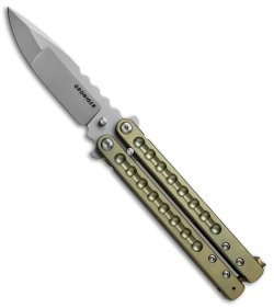 Groniger Knives Custom Balisong Knife Green Ti w/ Black Spacers (4" Bead Blast) 