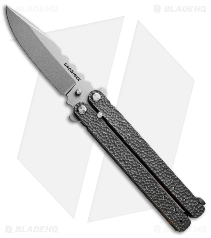 Groniger Knives Custom Balisong Knife Sculpted Ti w/ Orange Spacers (4" SW)
