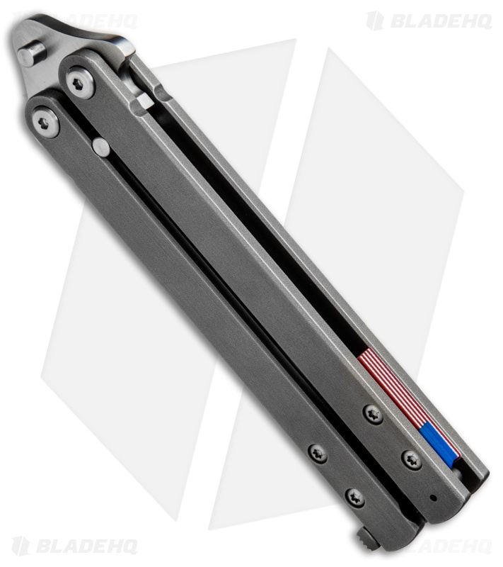 Groniger Knives Custom Balisong Knife Ti w/ USA Flag Spacers (4" Hand Satin) 