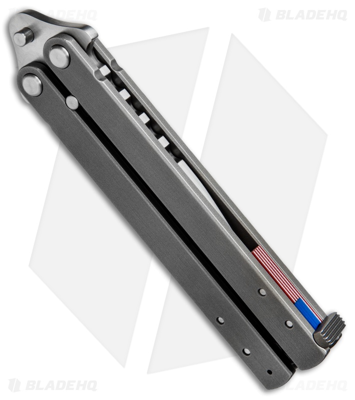 Groniger Knives Custom Balisong Knife Ti w/ USA Flag Spacers (4" Hand Satin) 