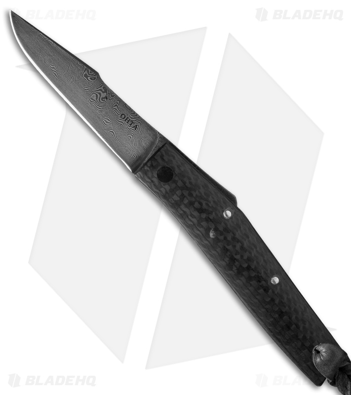 Hiroaki Ohta Knives OFF-L Clip Point Friction Folder CF (3" Damascus)