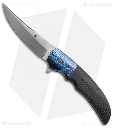 Jason Clark Persian Flipper Knife Carbon Fiber/Timascus (3.75" Gray)