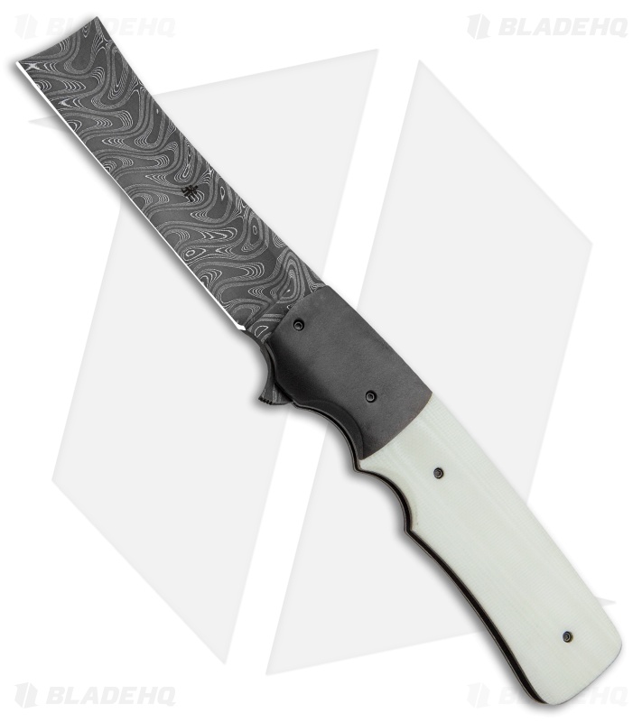 Jason Clark Custom Razor Frame Lock Knife White G-10/Zirc (3.625" Damascus)