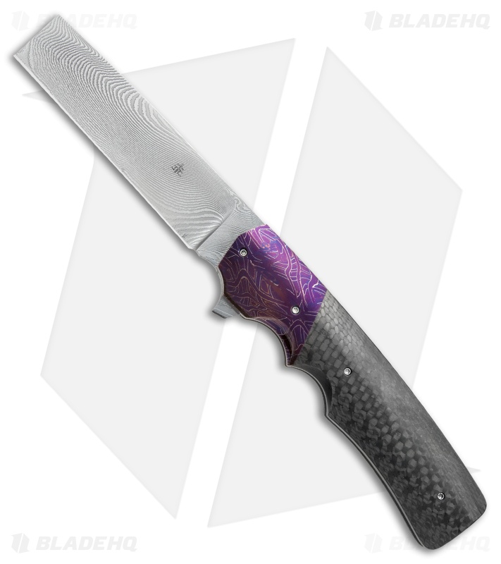 Jason Clark Custom Razor Frame Lock Knife Mosaic Damascus/CF