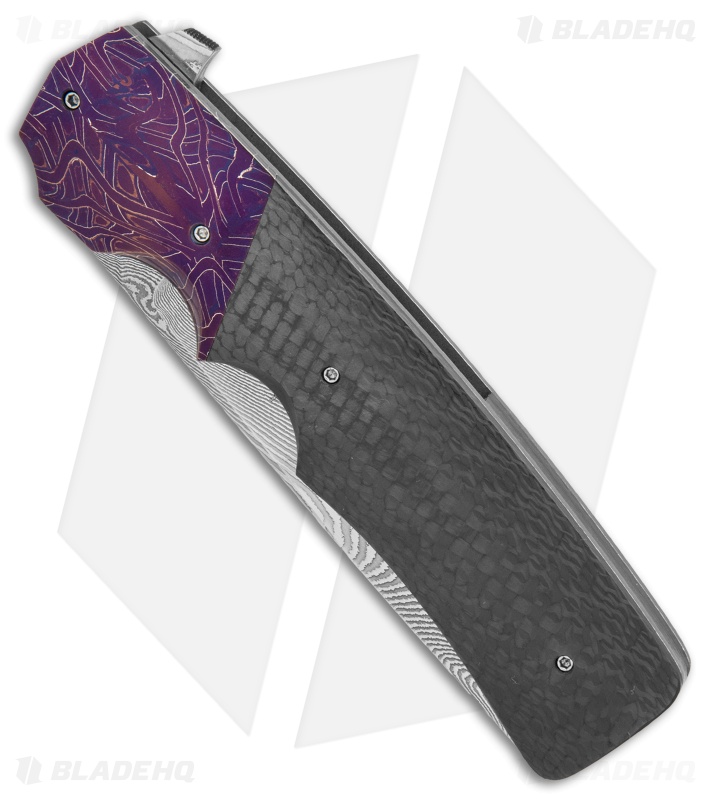 Jason Clark Custom Razor Frame Lock Knife Mosaic Damascus/CF