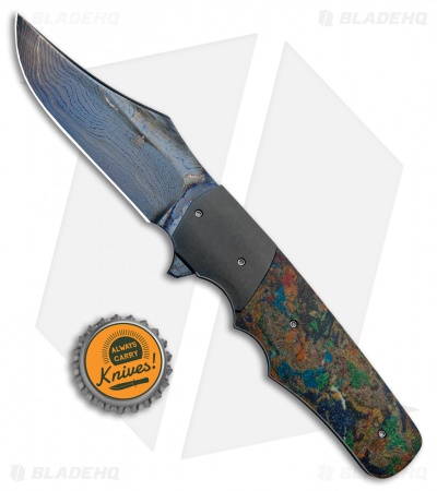 Jason Clark Custom Small Clip Point Knife Rag Micarta (3.25" Blued Damascus)