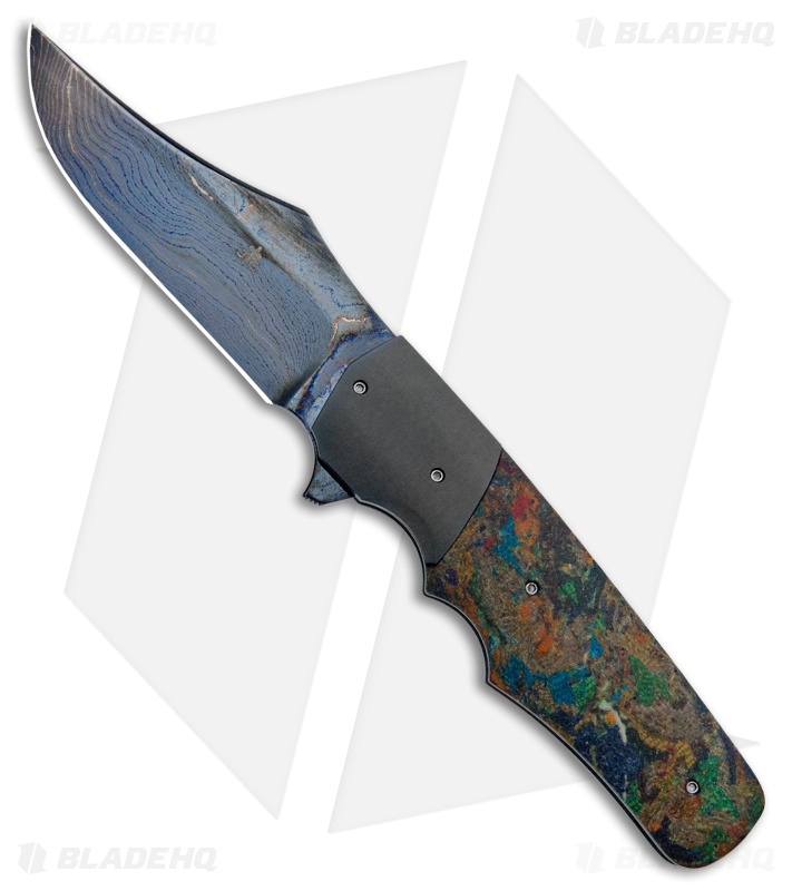 Jason Clark Custom Small Clip Point Knife Rag Micarta (3.25" Blued Damascus)