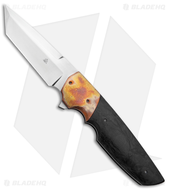 Jason Clark Custom Snap-Back Tanto Flipper Knife Copper/CF  (3.625" Satin)