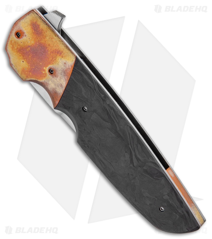 Jason Clark Custom Snap-Back Tanto Flipper Knife Copper/CF  (3.625" Satin)