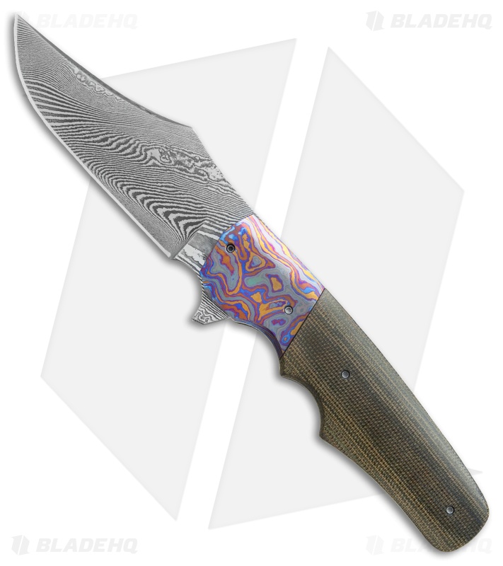 Jason Clark Custom Clip Point Knife Micarta/Black Timascus (3.6