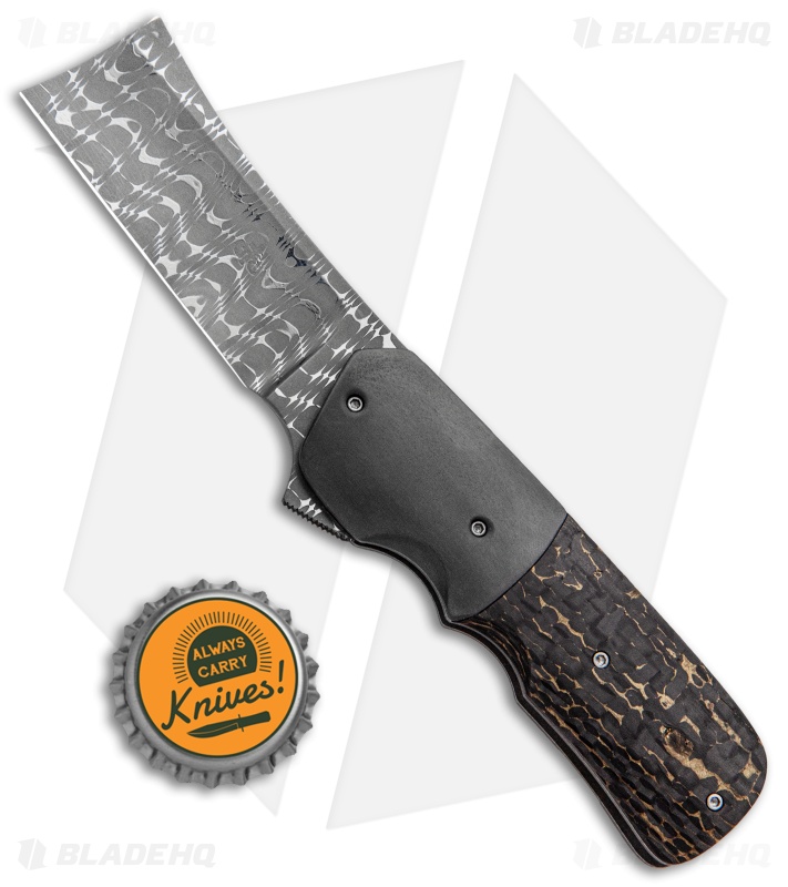 Jason Clark Mini Spanish Tip Flipper Knife Fat Carbon (3.5" Razorwire Damascus)