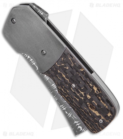 Jason Clark Mini Spanish Tip Flipper Knife Fat Carbon (3.5" Razorwire Damascus)