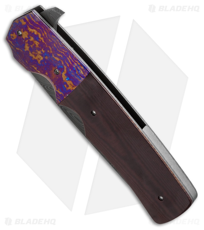Jason Clark Custom Hunter Flipper Knife Timascus/Micarta (3.625" Damascus)