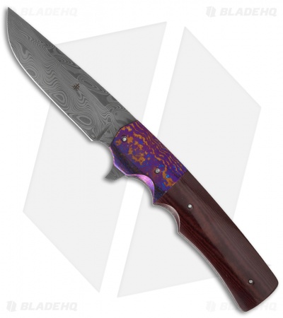 Jason Clark Custom Hunter Flipper Knife Timascus/Micarta (3.625" Damascus)