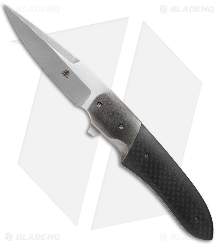 Jason Clark Custom Hybrid Drop Point Flipper Knife Carbon Fiber (3.5" Stonewash)