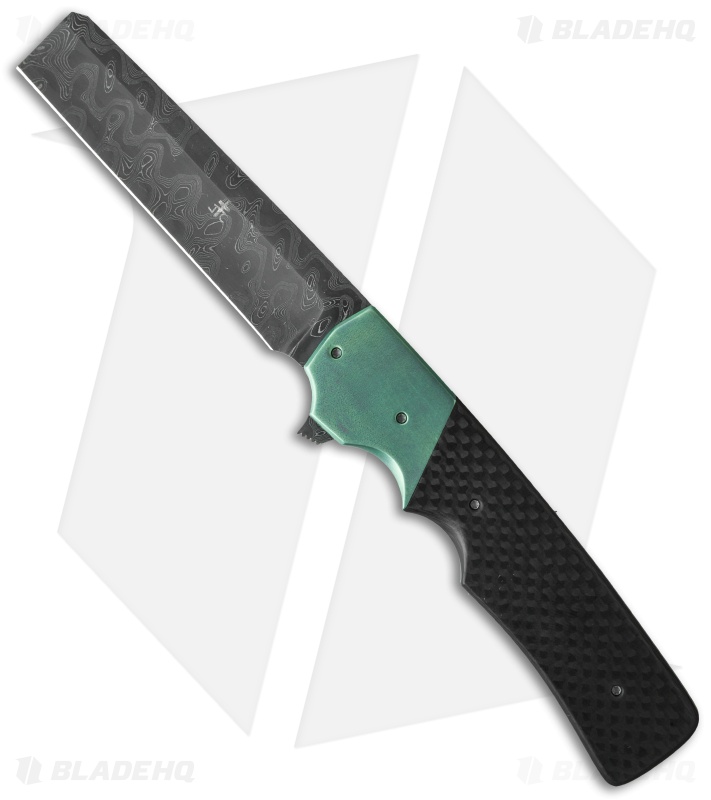 Jason Clark Razor Frame Lock Flipper Knife Carbon Fiber/Ti (3.625" Damascus)