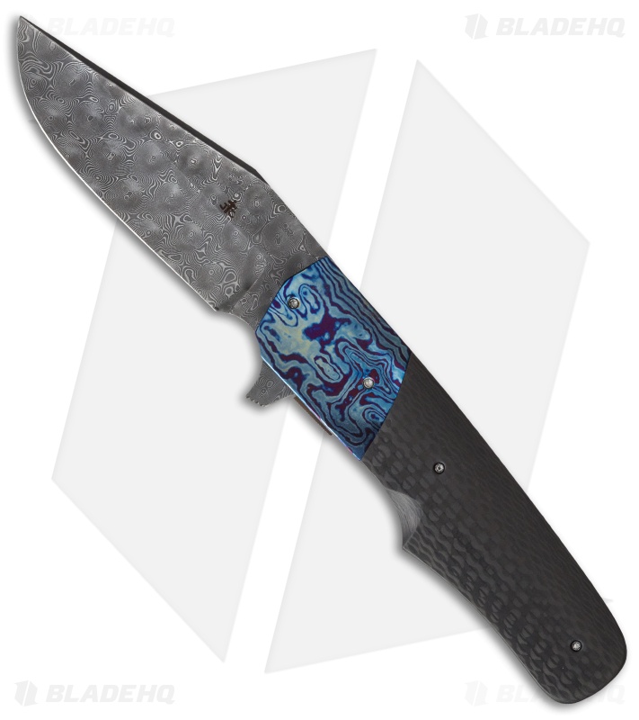 Jason Clark Custom Wombat Flipper Knife Carbon Fiber/Timascus (3.6