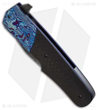 Jason Clark Custom Wombat Flipper Knife Carbon Fiber/Timascus (3.6" Damascus)
