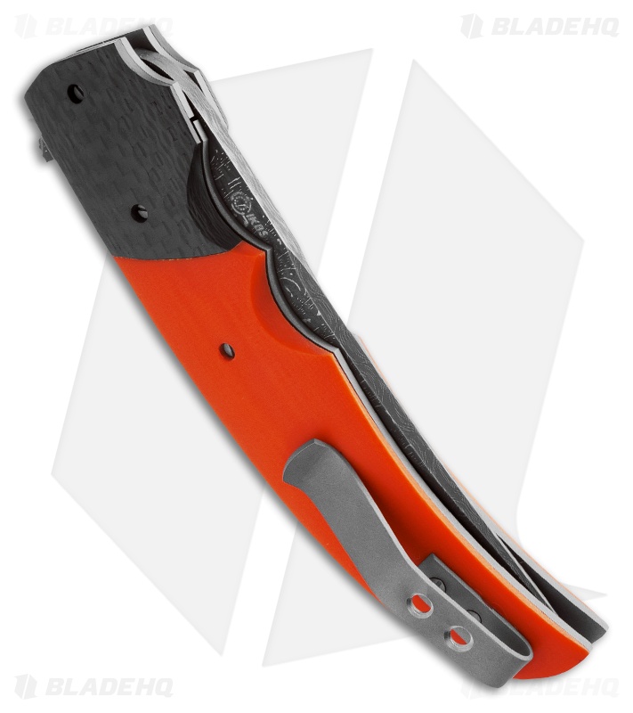 Jason Clark Upswept Flipper Liner Lock Knife Orange G-10 & CF (3.75" Damascus)