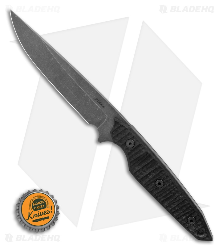 Jeff Hall Custom Large Envoy Fixed Blade Knife Black w/ Flat Spine (5" Gray SW)