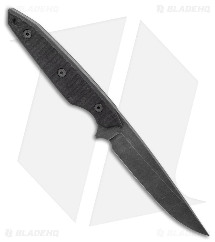 Jeff Hall Custom Large Envoy Fixed Blade Knife Black w/ Flat Spine (5" Gray SW)