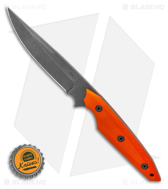 Jeff Hall Custom Large Envoy Fixed Blade Knife Orange G10 (5" Gray Stonewash)
