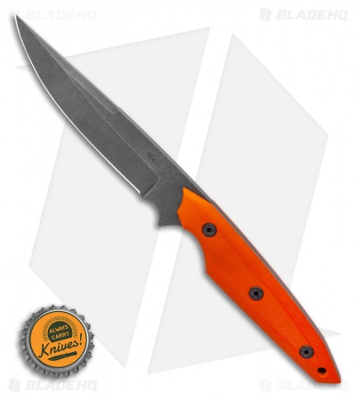 Jeff Hall Custom Large Envoy Fixed Blade Knife Orange G10 (5" Gray Stonewash)