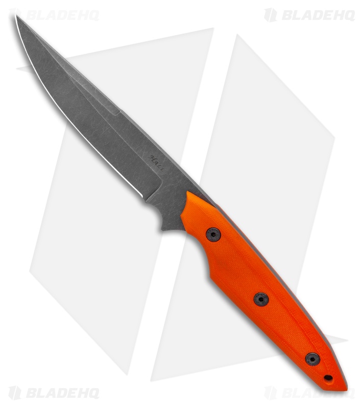 Jeff Hall Custom Large Envoy Fixed Blade Knife Orange G10 (5" Gray Stonewash)
