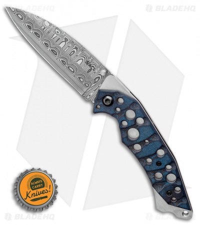 Jeff Hall Custom Xenon Liner Lock Knife Blue/Black Micarta (4" Damasteel)