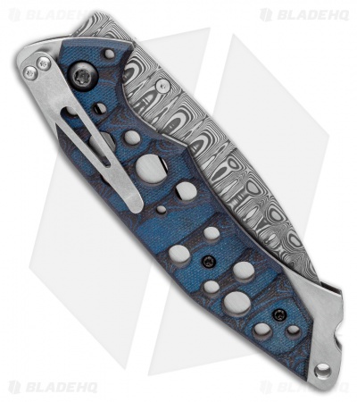 Jeff Hall Custom Xenon Liner Lock Knife Blue/Black Micarta (4" Damasteel)