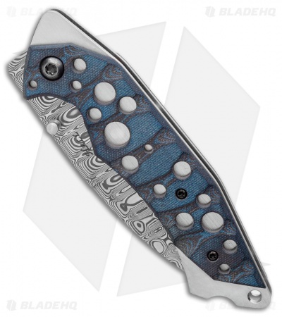 Jeff Hall Custom Xenon Liner Lock Knife Blue/Black Micarta (4" Damasteel)