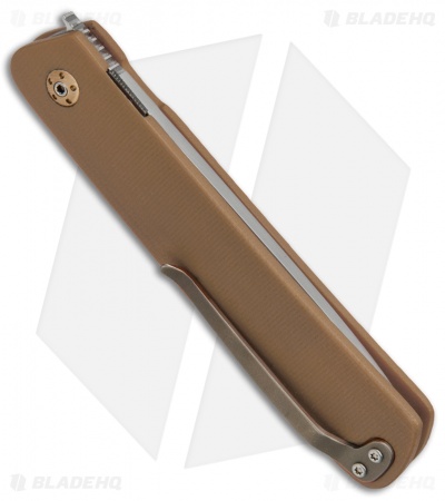 JD van Deventer Pinstripe Front Flipper Knife Brown G-10 (2.875" Satin)