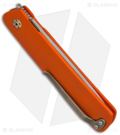 JD van Deventer Pinstripe Front Flipper Knife Orange G-10 (2.875" Satin)