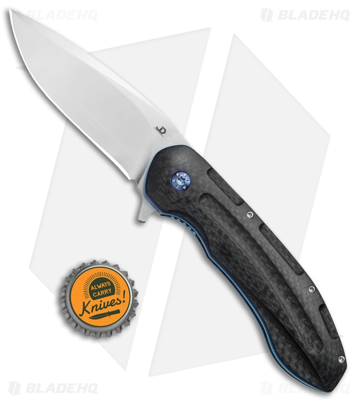 JD van Deventer Kenpachi Flipper Knife Carbon Fiber/Blue Ti (3.25" Satin)