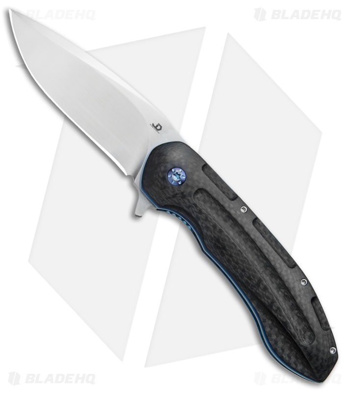 JD van Deventer Kenpachi Flipper Knife Carbon Fiber/Blue Ti (3.25" Satin)