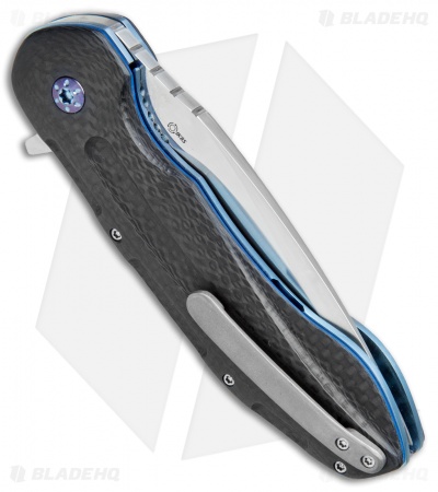 JD van Deventer Kenpachi Flipper Knife Carbon Fiber/Blue Ti (3.25" Satin)