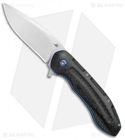 JD van Deventer Kenpachi Flipper Knife Carbon Fiber/Blue Ti (3.25" Satin)