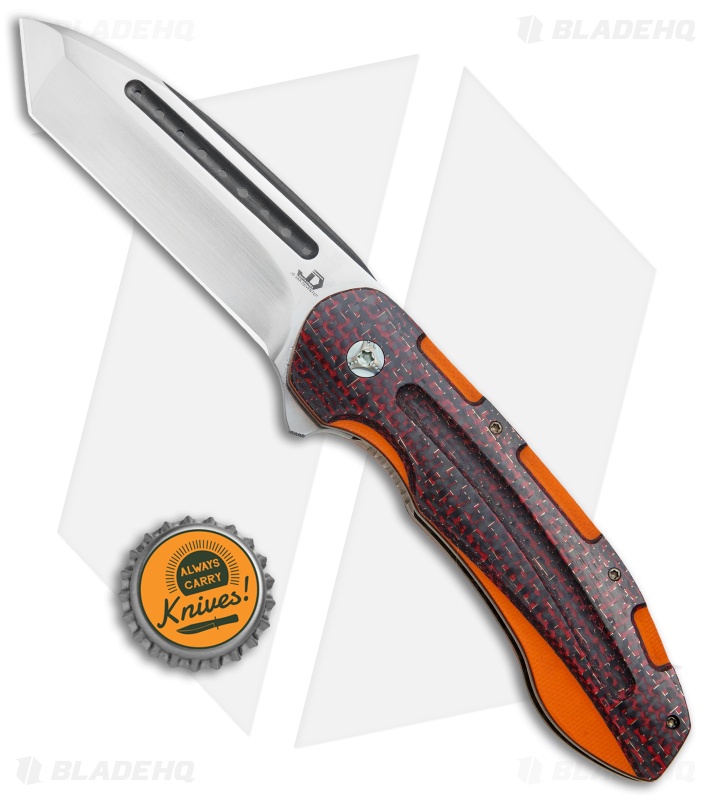 JD van Deventer Kenpachi Tanto Flipper Knife Red LSCF/Orange G-10 (3.375" Satin)